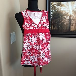 NWT Kids Justice Tank Girls Size 7 XXS red flowers with tie in‎ the back